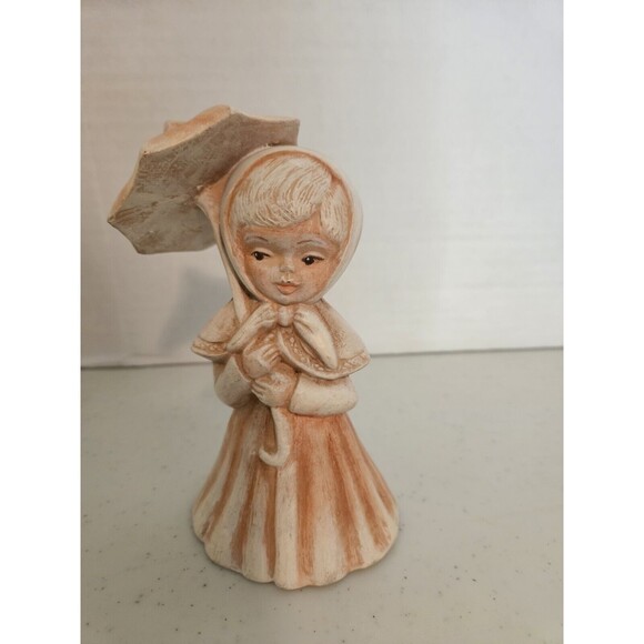 Vintage 70's Ceramic Girl Set Of 2 Dress Clothes Large Hats Umbrella Statues MCM - Picture 3 of 16
